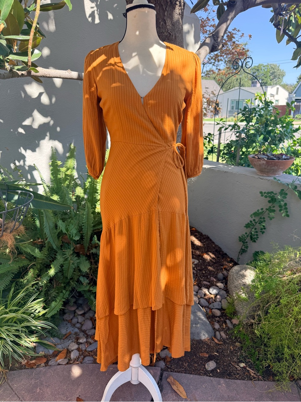 Astr Tiered Wrap Maxi Dress in Mustard